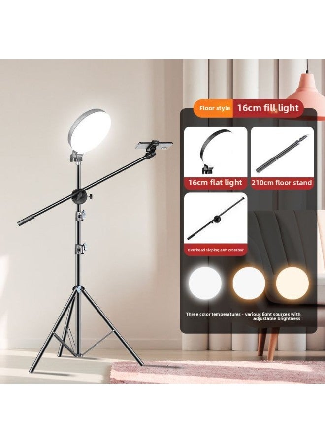 45CM Full Screen Supplementary Light Ring Full Screen Borderless Desktop Shooting Mobile Phone Selfie Live Supplementary Light Suit-Specification:6inch Full Screen Light + 2.1m Bracket + Long Crossbar + Pan/tilt + One-piece Clip  - Image 1