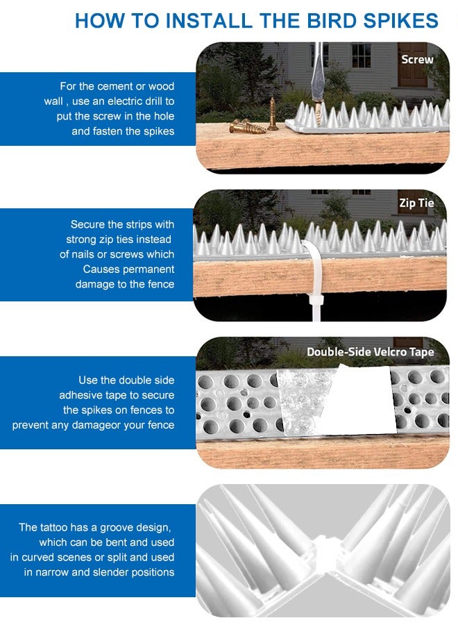 أوربازار 12 قطعة مجموعات الطيور شوكات القط مطور منفر للحمام القط الراكون والحيوانات الصغيرة -حماية حديقة الأرائك الخاصة بك الجدران الخارجية مكافحة التسلق البلاستيكي الأمن شوكات السياج - Image 3