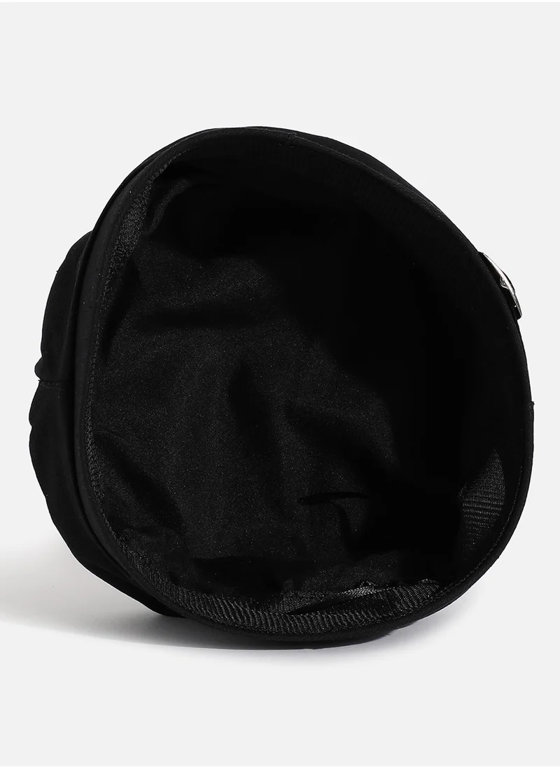 Haute Sauce Black Solid Beret Hat With Buckle Detail