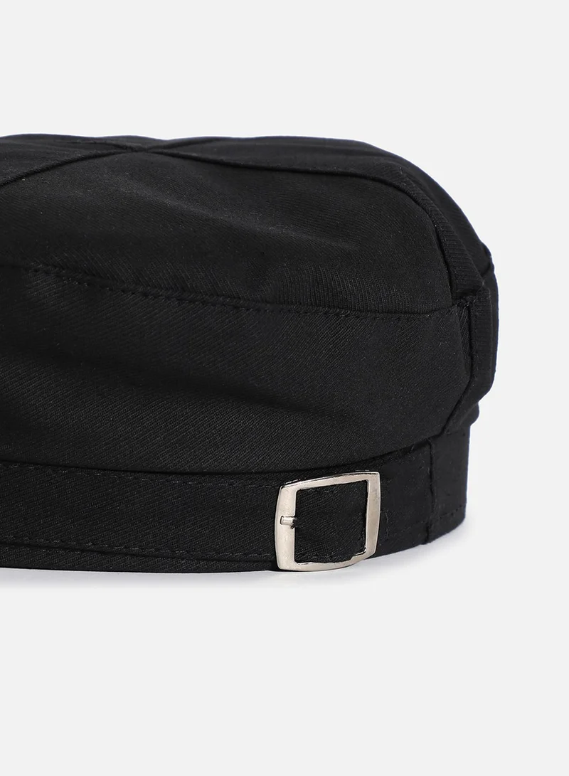 Haute Sauce Black Solid Beret Hat With Buckle Detail