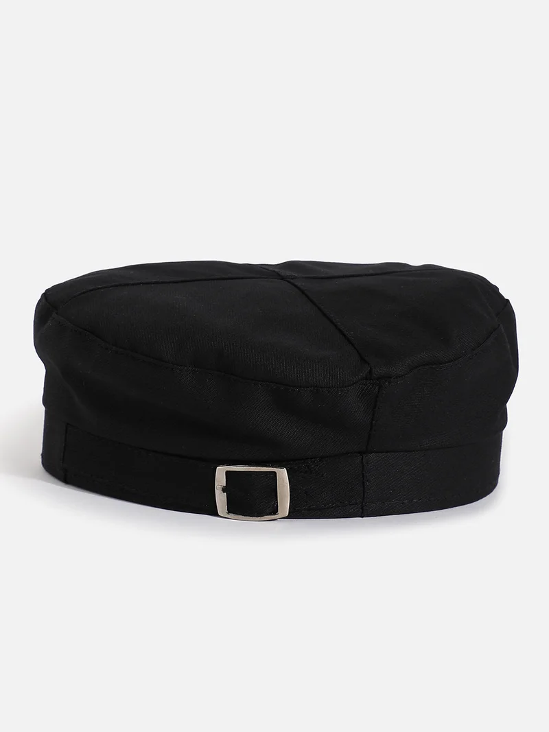 Haute Sauce Black Solid Beret Hat With Buckle Detail