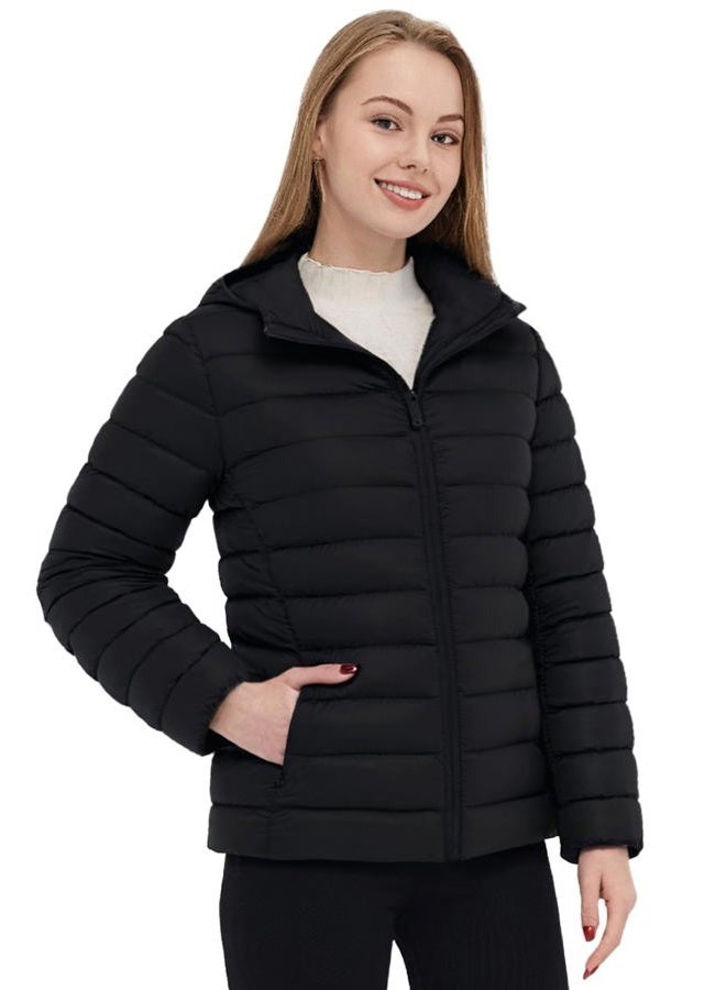 ZSHOW (Large, Black) - ZSHOW Women's Hooded Down Jackets Light Weight Packable Puffer Down Coats - Image 2