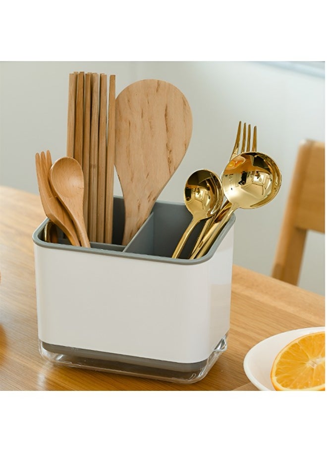 Beauenty Kitchen Storage Rack,chopsticks Tube Double Layer Cutlery Drainer Basket,multifunctional Tableware Bucket Utensils Holder Chopsticks Forks/knives/spoons Sink Organizer Box(Grey)  - Image 2