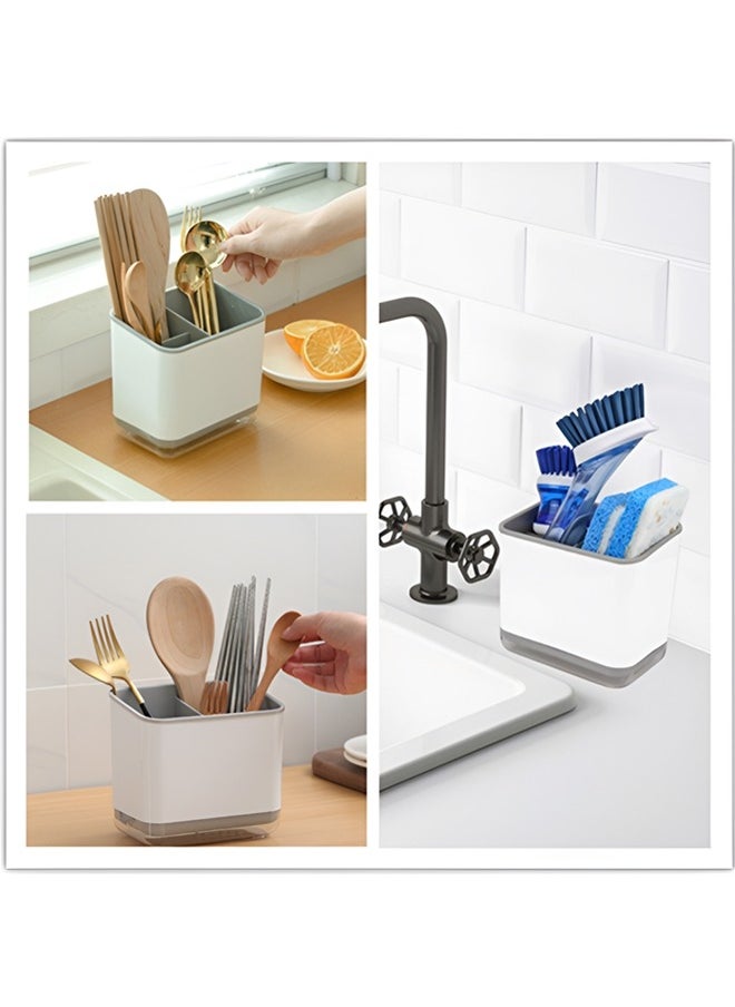 Beauenty Kitchen Storage Rack,chopsticks Tube Double Layer Cutlery Drainer Basket,multifunctional Tableware Bucket Utensils Holder Chopsticks Forks/knives/spoons Sink Organizer Box(Grey)  - Image 3