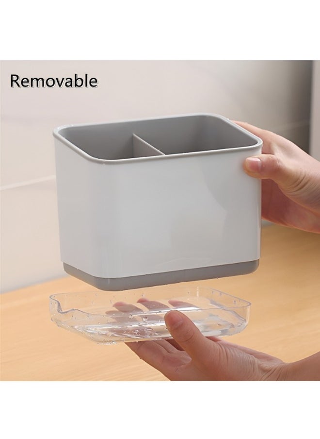 Beauenty Kitchen Storage Rack,chopsticks Tube Double Layer Cutlery Drainer Basket,multifunctional Tableware Bucket Utensils Holder Chopsticks Forks/knives/spoons Sink Organizer Box(Grey)  - Image 5