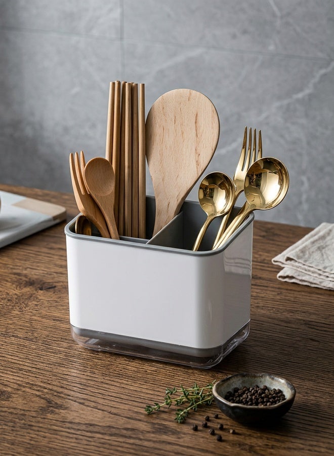 Beauenty Kitchen Storage Rack,chopsticks Tube Double Layer Cutlery Drainer Basket,multifunctional Tableware Bucket Utensils Holder Chopsticks Forks/knives/spoons Sink Organizer Box(Grey) - Image 2