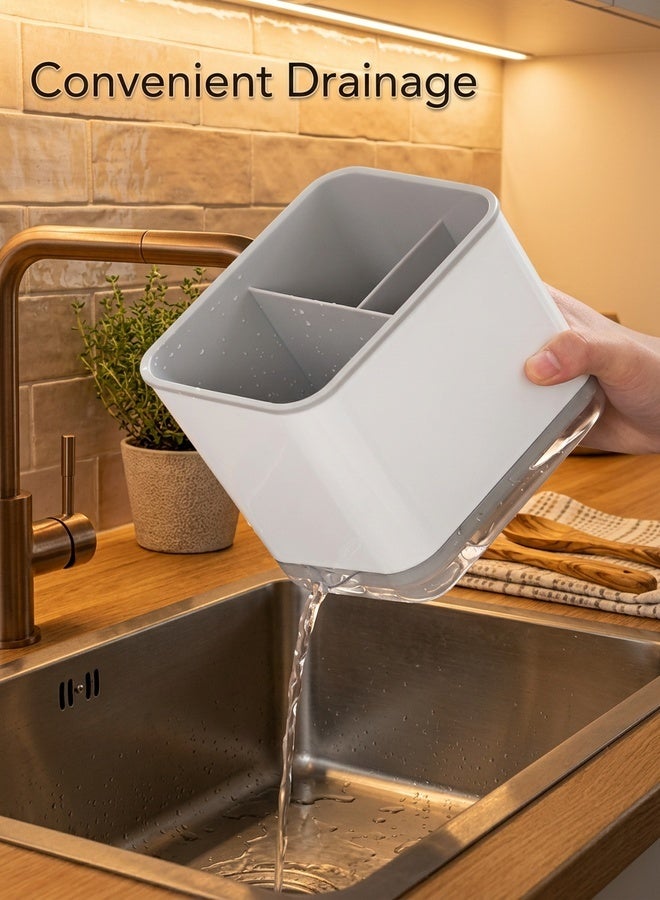 Beauenty Kitchen Storage Rack,chopsticks Tube Double Layer Cutlery Drainer Basket,multifunctional Tableware Bucket Utensils Holder Chopsticks Forks/knives/spoons Sink Organizer Box(Grey) - Image 4