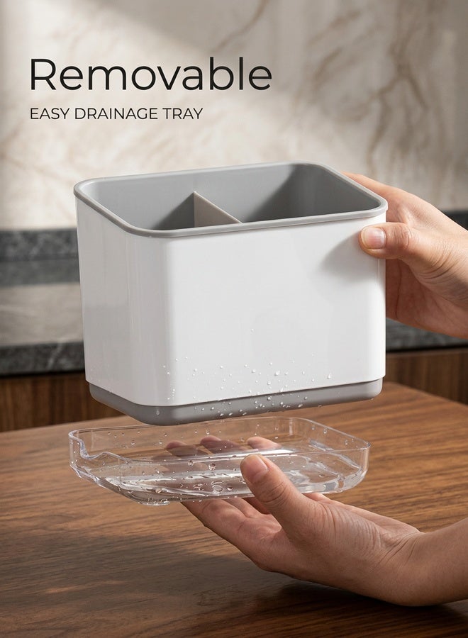 Beauenty Kitchen Storage Rack,chopsticks Tube Double Layer Cutlery Drainer Basket,multifunctional Tableware Bucket Utensils Holder Chopsticks Forks/knives/spoons Sink Organizer Box(Grey) - Image 5