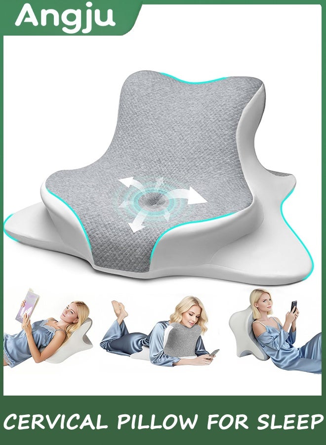 Angju Cervical Pillow for Sleeping, Memory Foam Back Support Pillow for Neck Pain Relief, Contour Orthopedic Bed Pillow for Reading, Wedge Pillow for Sitting Up, Ergonomic Prone Side Sleeper Pillow - Image 1