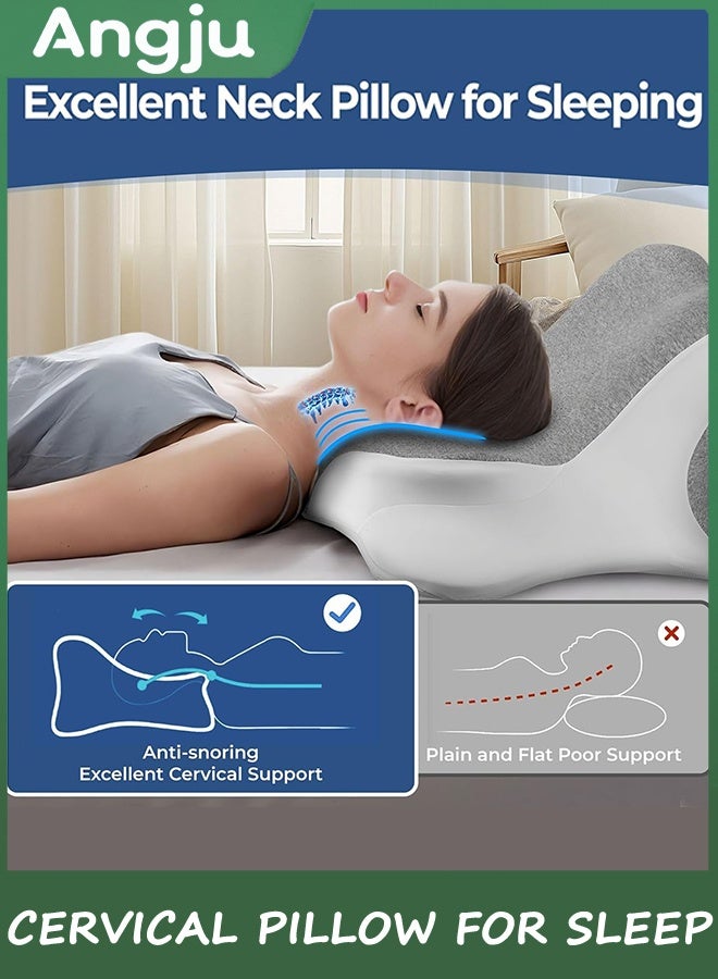 Angju Cervical Pillow for Sleeping, Memory Foam Back Support Pillow for Neck Pain Relief, Contour Orthopedic Bed Pillow for Reading, Wedge Pillow for Sitting Up, Ergonomic Prone Side Sleeper Pillow - Image 2