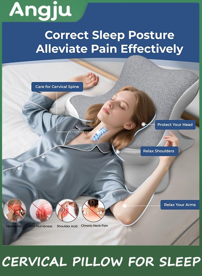 Angju Cervical Pillow for Sleeping, Memory Foam Back Support Pillow for Neck Pain Relief, Contour Orthopedic Bed Pillow for Reading, Wedge Pillow for Sitting Up, Ergonomic Prone Side Sleeper Pillow - Image 4
