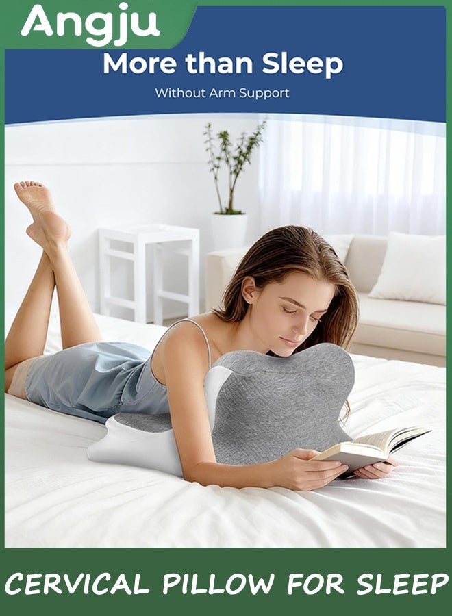 Angju Cervical Pillow for Sleeping, Memory Foam Back Support Pillow for Neck Pain Relief, Contour Orthopedic Bed Pillow for Reading, Wedge Pillow for Sitting Up, Ergonomic Prone Side Sleeper Pillow - Image 5