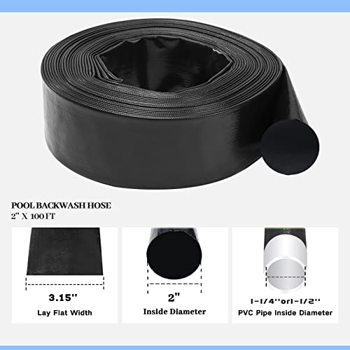 Eastrans 2'' x 100 FT Pool Backwash Hose with Hose Clamp,Extra Heavy Duty Discharge Hose,Drain and Filter Pump Hoses for Swimming Pool,Wall Thickness 1.35mm,Super wear-resistant,weather blast - Image 3
