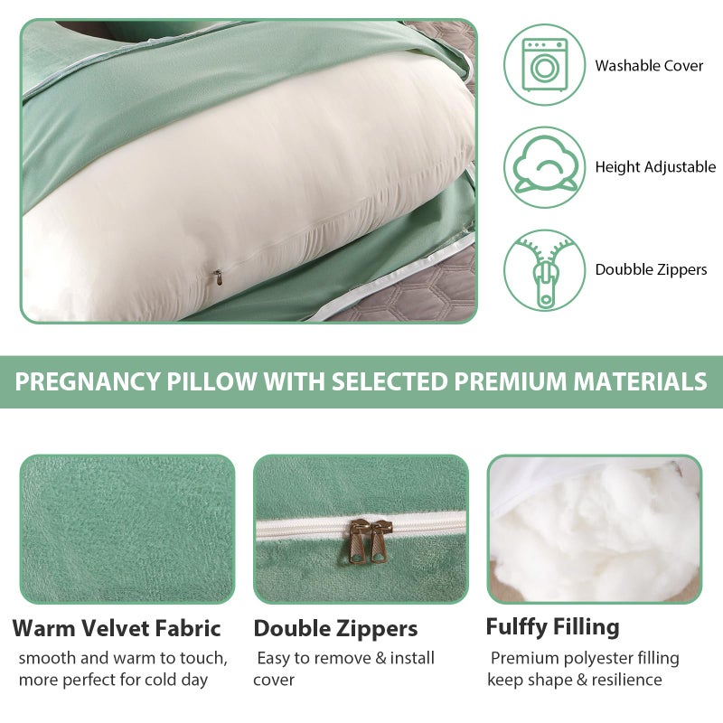 Amagoing 55 inches Pregnancy Pillows for Sleeping, U Shaped Maternity Full Body Pillow for Pregnant Women with Hip, Leg, Back, Belly Support, Washable Velvet Cover Included (Mint Green) - Image 5