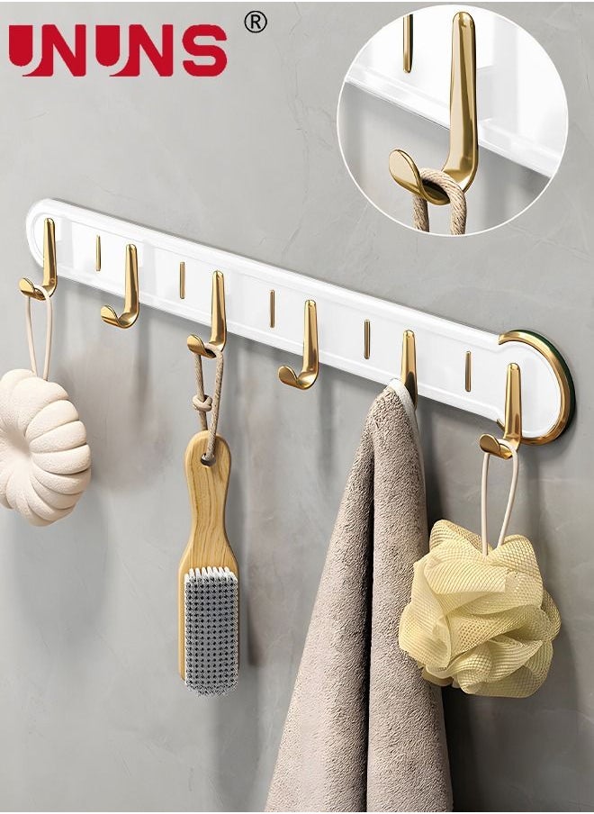UNUNS Coat Rack Wall Mount,Wall Coat Rack With 6 Hooks,Row Hook Hanger,Hat Rack,Hat Racks For Baseball Caps,Towel Hooks,Jacket Hanger,Hooks For Bedroom Entrance Kitchen Bathroom,Bag/Key/Medals Shelf,White  - Image 1
