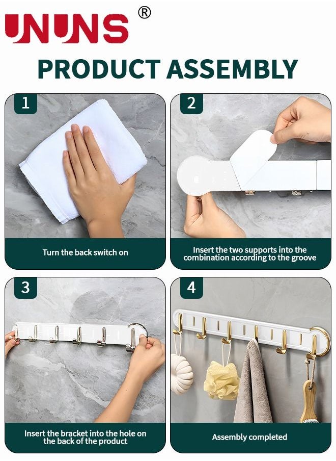 UNUNS Coat Rack Wall Mount,Wall Coat Rack With 6 Hooks,Row Hook Hanger,Hat Rack,Hat Racks For Baseball Caps,Towel Hooks,Jacket Hanger,Hooks For Bedroom Entrance Kitchen Bathroom,Bag/Key/Medals Shelf,White  - Image 4