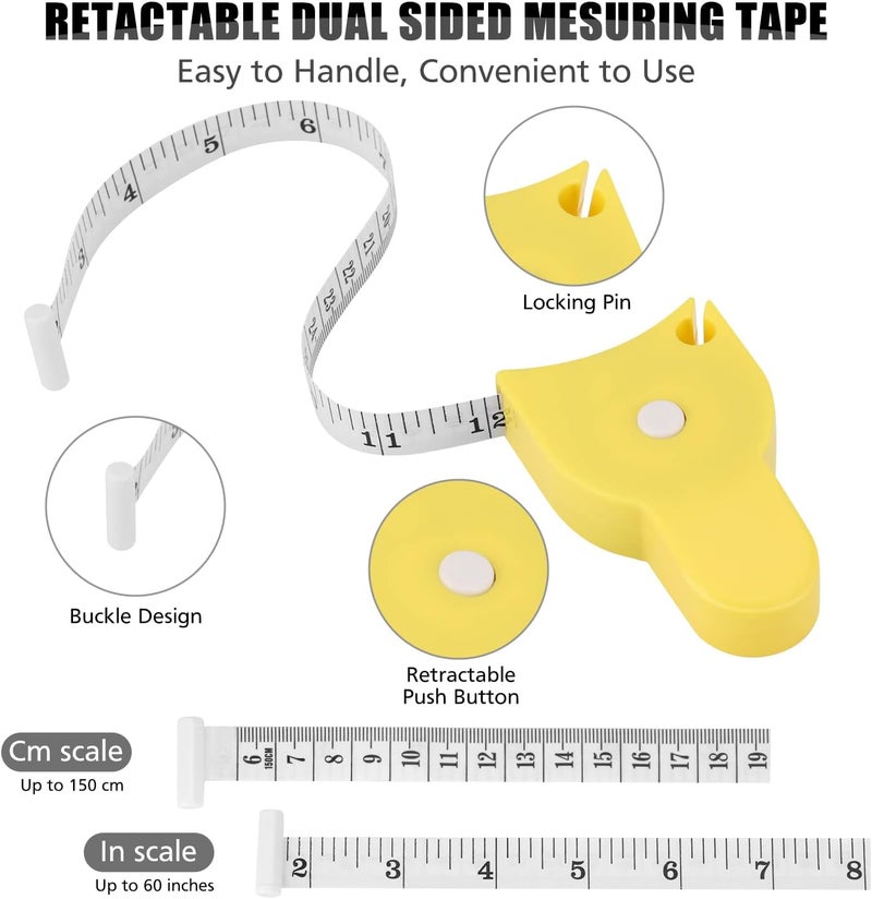 LYTOWN 2PCS Tape Measure Body Measuring Tape 60inch (150cm), Retractable Measuring Tape for Body Measurement & Weight Loss, Accurate Body Tape Measure for Fitness, Tailor, Sewing, Handcrafts, Clothes,Yellow - Image 2