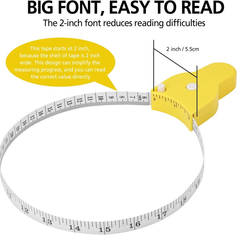LYTOWN 2PCS Tape Measure Body Measuring Tape 60inch (150cm), Retractable Measuring Tape for Body Measurement & Weight Loss, Accurate Body Tape Measure for Fitness, Tailor, Sewing, Handcrafts, Clothes,Yellow - Image 4