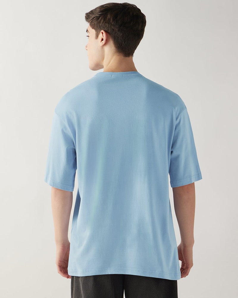 bewakoof Men's Chambray Blue Boring Typography Oversized T-shirt - Image 4