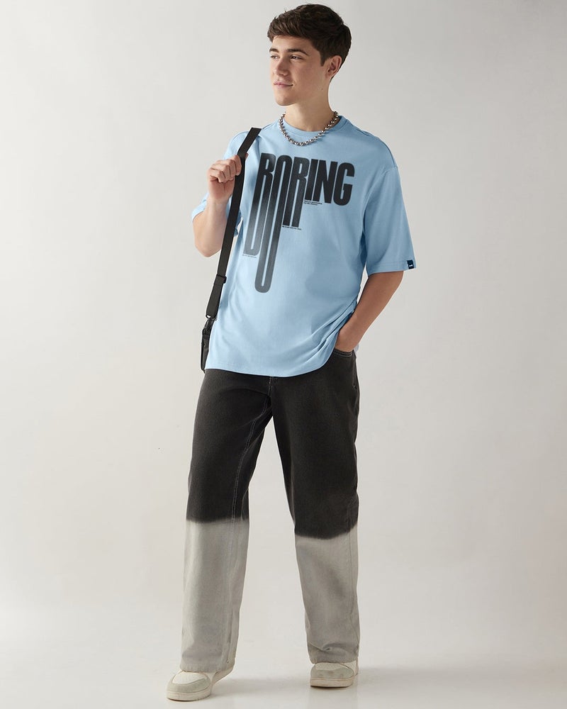 bewakoof Men's Chambray Blue Boring Typography Oversized T-shirt - Image 5