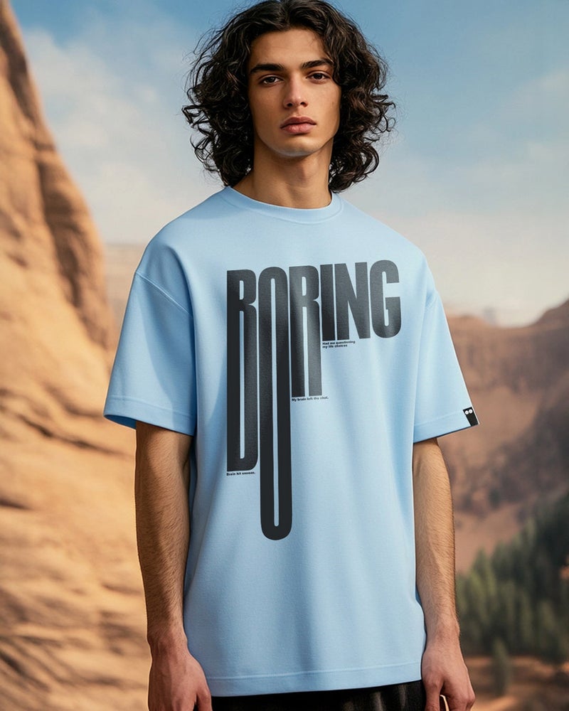 bewakoof Men's Chambray Blue Boring Typography Oversized T-shirt - Image 2