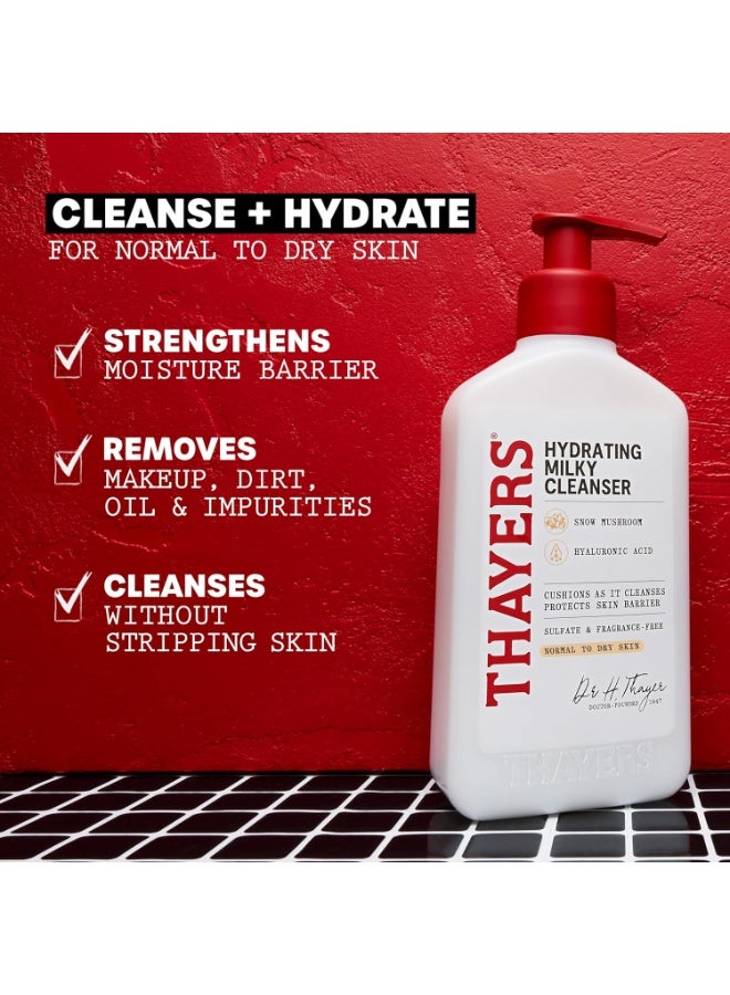 THAYERS Milky Hydrating Face Cleanser with Snow Mushroom Tremella and Hyaluronic Acid, Dermatologist Recommended Gentle Facial Wash, Hydrating Skincare for Dry, Sensitive Skin, Paraben Free, 8 Fl Oz - Image 2