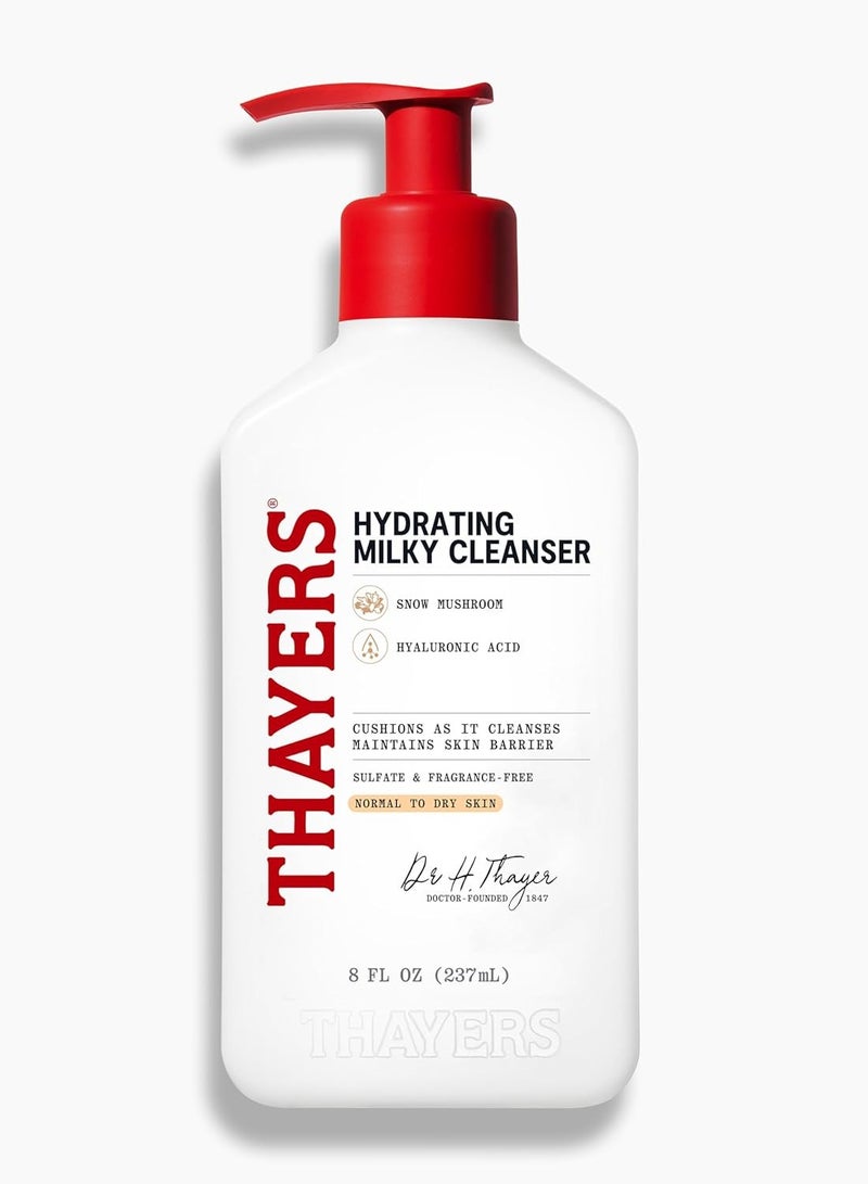 THAYERS Milky Hydrating Face Cleanser with Snow Mushroom Tremella and Hyaluronic Acid, Dermatologist Recommended Gentle Facial Wash, Hydrating Skincare for Dry, Sensitive Skin, Paraben Free, 8 Fl Oz - Image 1