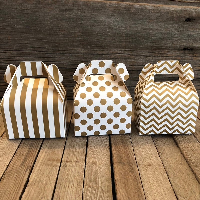 Outside the Box Papers Gold Paper Gable Favor Boxes - Wedding Christmas Supply- Chevron Stripe Polka Dot - Scalloped Chalkboard Labels - 24 Pack - Image 5