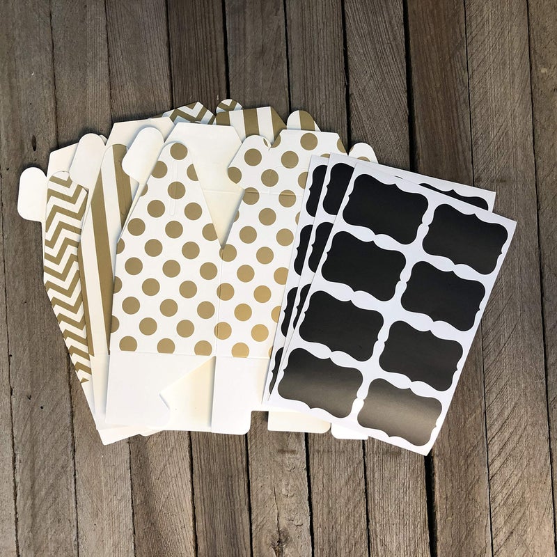 Outside the Box Papers Gold Paper Gable Favor Boxes - Wedding Christmas Supply- Chevron Stripe Polka Dot - Scalloped Chalkboard Labels - 24 Pack - Image 2