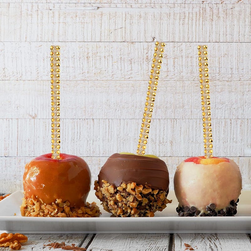 ASTARON 24 Pack Glitter Candy Apple Sticks and Bags, Toffee Apple Kit Including Caramel Apple Stick, Ribbon and Chocolate Apple Bags(Gold) - Image 4