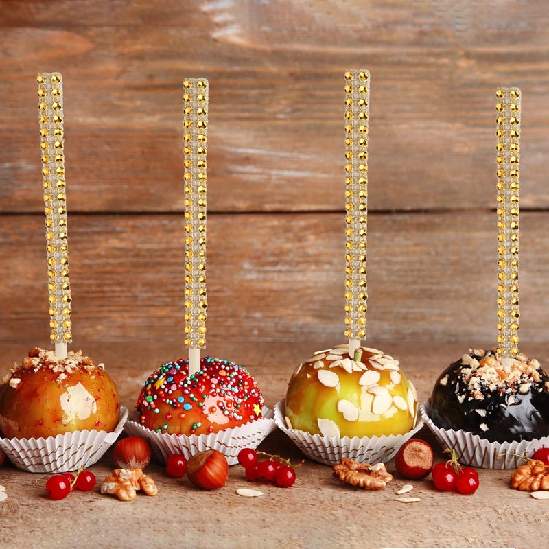 ASTARON 24 Pack Glitter Candy Apple Sticks and Bags, Toffee Apple Kit Including Caramel Apple Stick, Ribbon and Chocolate Apple Bags(Gold) - Image 5