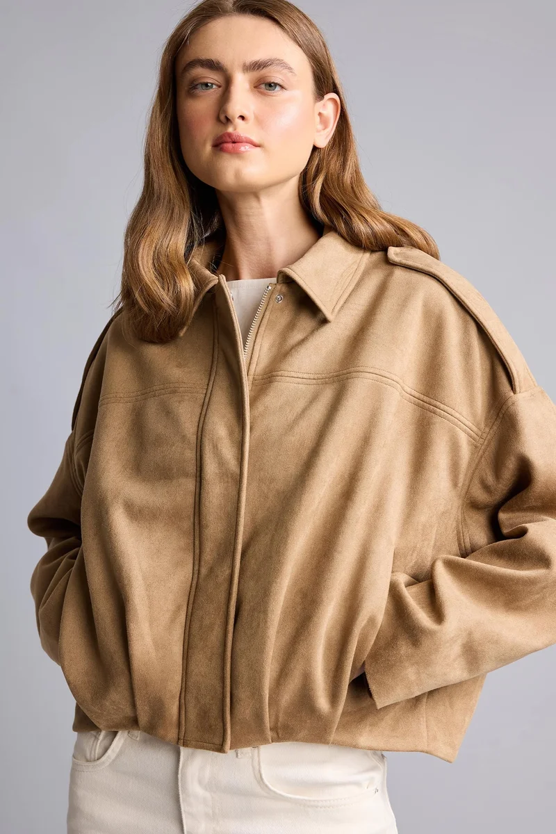 Regular Fit Shirt Collar Suede Jacket
