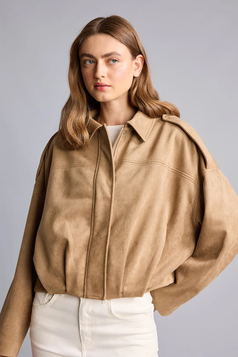 Defacto  Regular Fit Shirt Collar Suede Jacket for Women | Best Price UAE