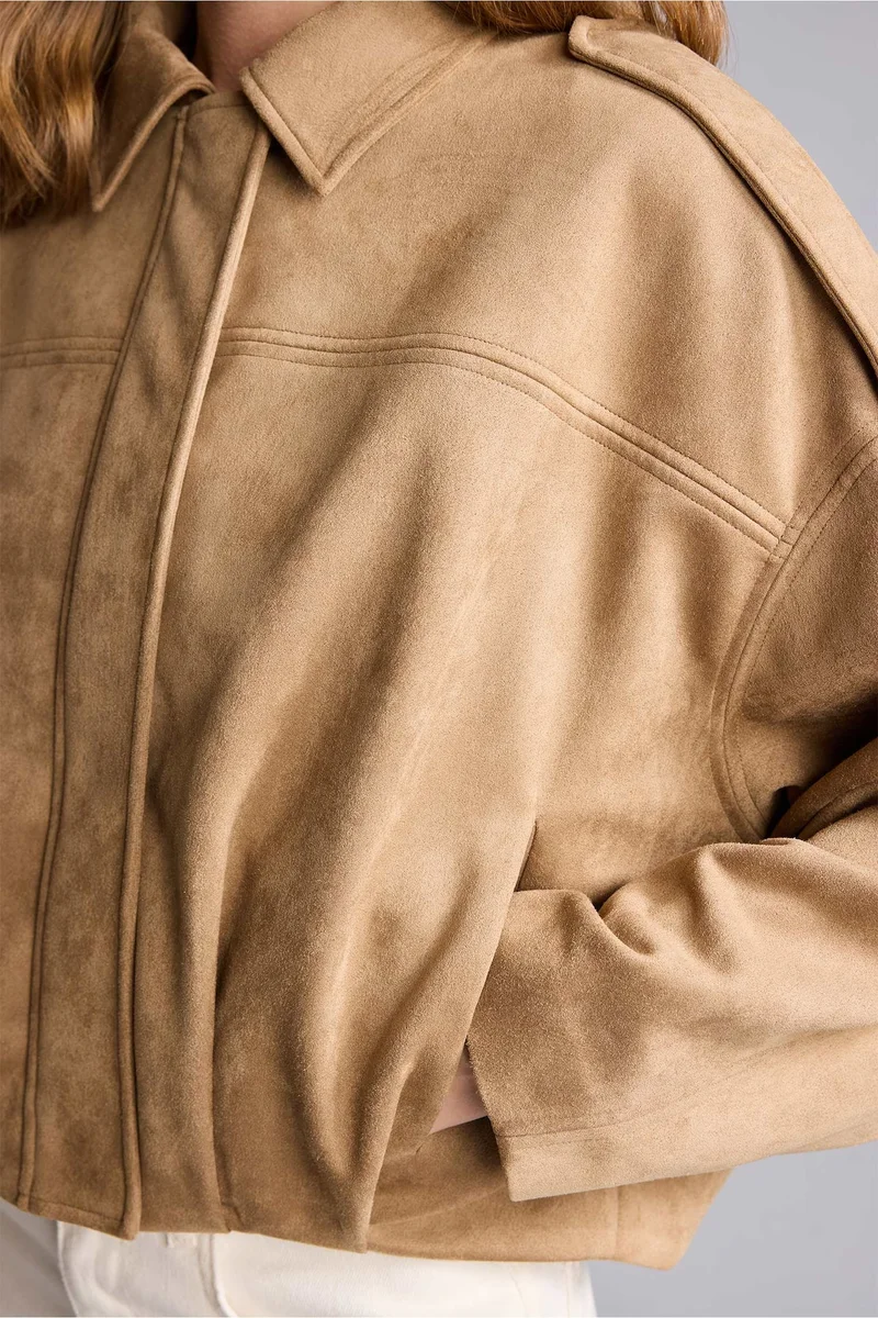 Defacto  Regular Fit Shirt Collar Suede Jacket for Women | Best Price UAE