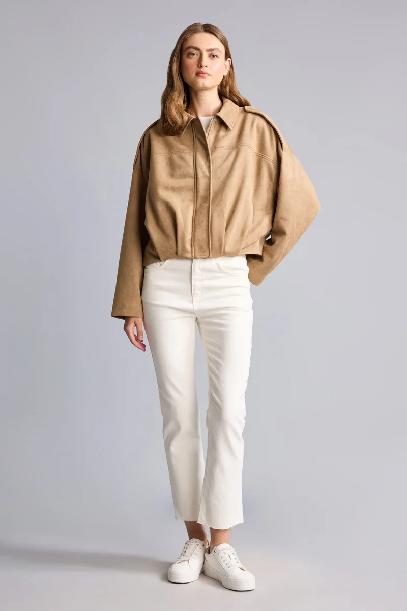 Defacto  Regular Fit Shirt Collar Suede Jacket for Women | Best Price UAE