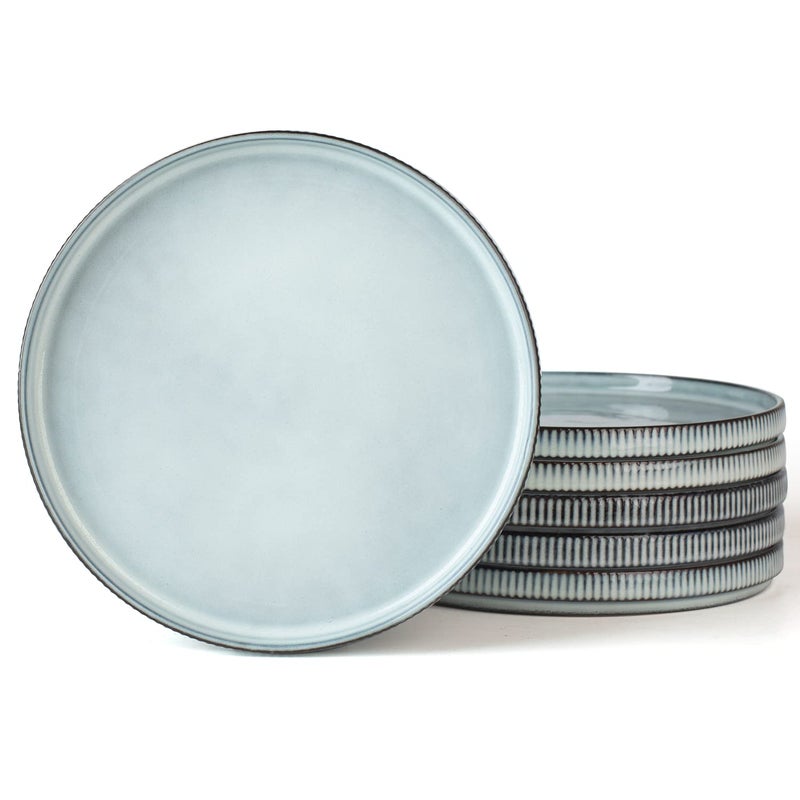 famiware Star Dinner Plates for 6 10 inches Plate Set Scratch Resistant Stoneware Dinnerware Kitchen Modern Rustic Serving Dishes Smoky Blue