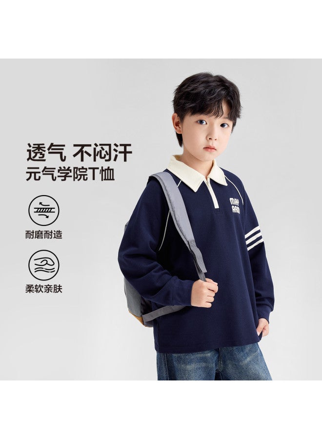 Zuoxi Boys' Polo Shirt Kids' Long Sleeve T-shirt Spring/autumn Big Boys' Sports Base Layer Top School Outdoor Children's Wear - Image 2