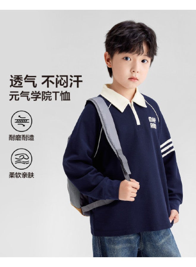 Zuoxi Boys' Polo Shirt Kids' Long Sleeve T-shirt Spring/autumn Big Boys' Sports Base Layer Top School Outdoor Children's Wear - Image 1