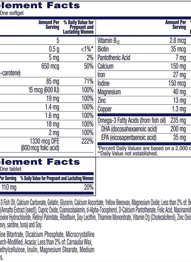 ONE A DAY - One A Day Womens Prenatal Advanced Complete Multivitamin with Brain Support* with Choline, Folic Acid, Omega-3 DHA & Iron for Pre, During and Post Pregnancy, 30+30 Count (60 Count Total Set) - Image 1