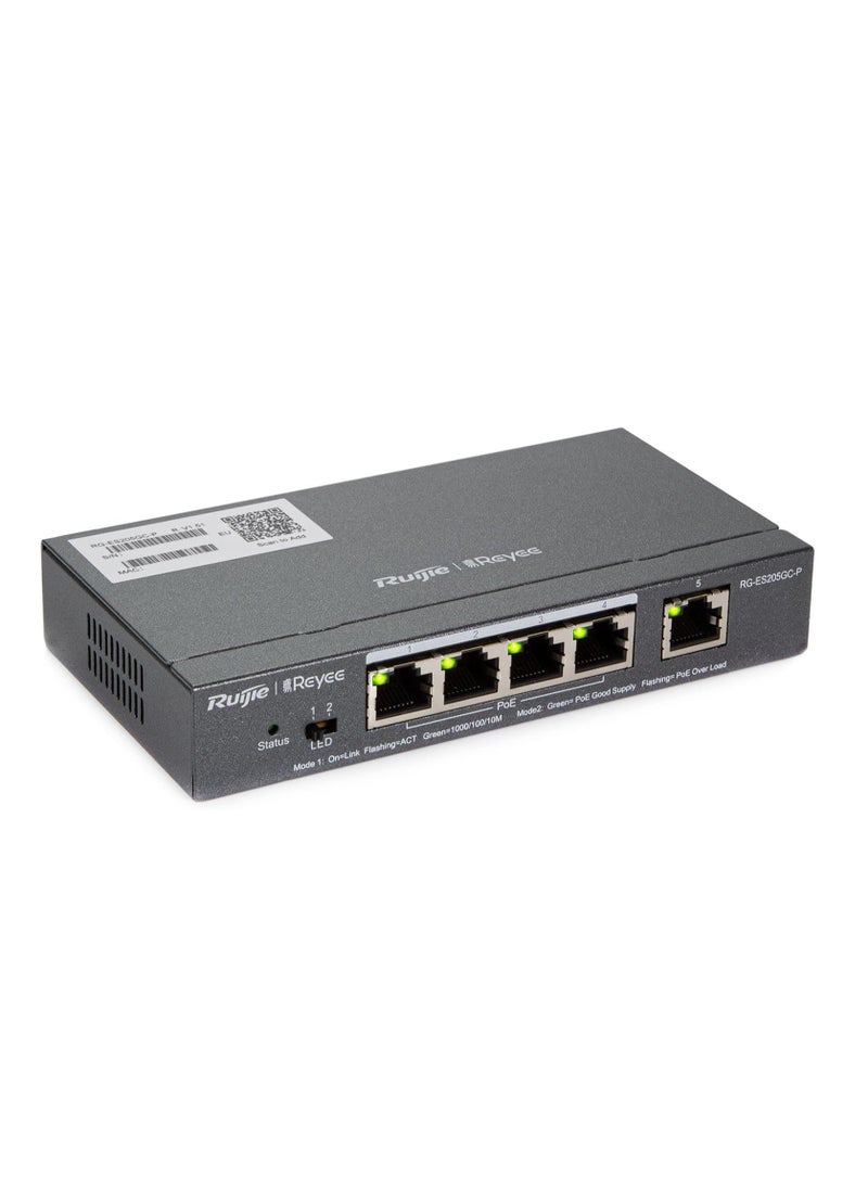 RG-ES205GC-P 5-Port Gigabit Smart Cloud Mananged PoE Switch