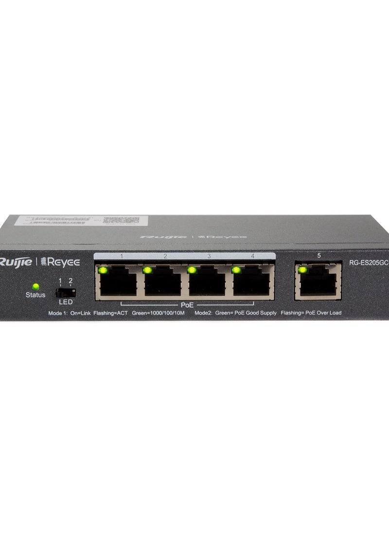 RG-ES205GC-P 5-Port Gigabit Smart Cloud Mananged PoE Switch