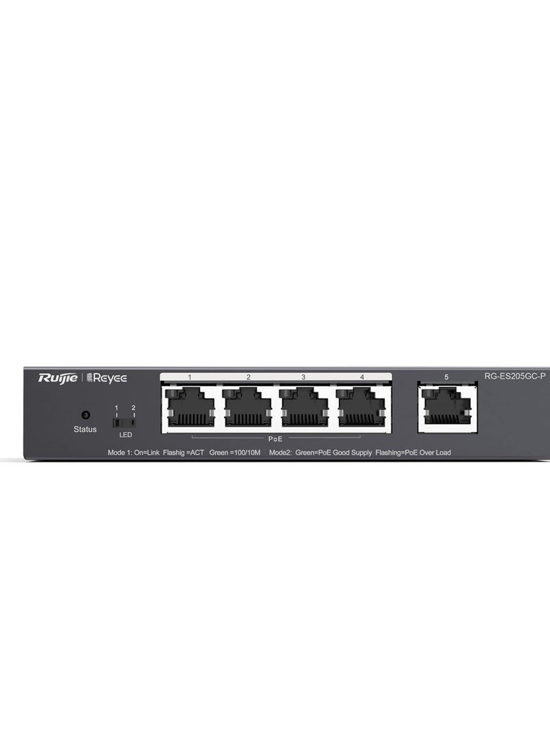 RG-ES205GC-P 5-Port Gigabit Smart Cloud Mananged PoE Switch