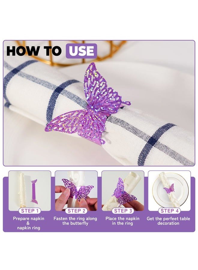 DELEMI 3D Butterfly Purple Napkin Rings Silverware Wraps Bands - Image 3