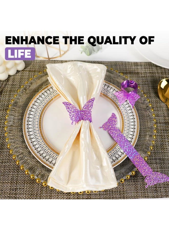 DELEMI 3D Butterfly Purple Napkin Rings Silverware Wraps Bands - Image 4