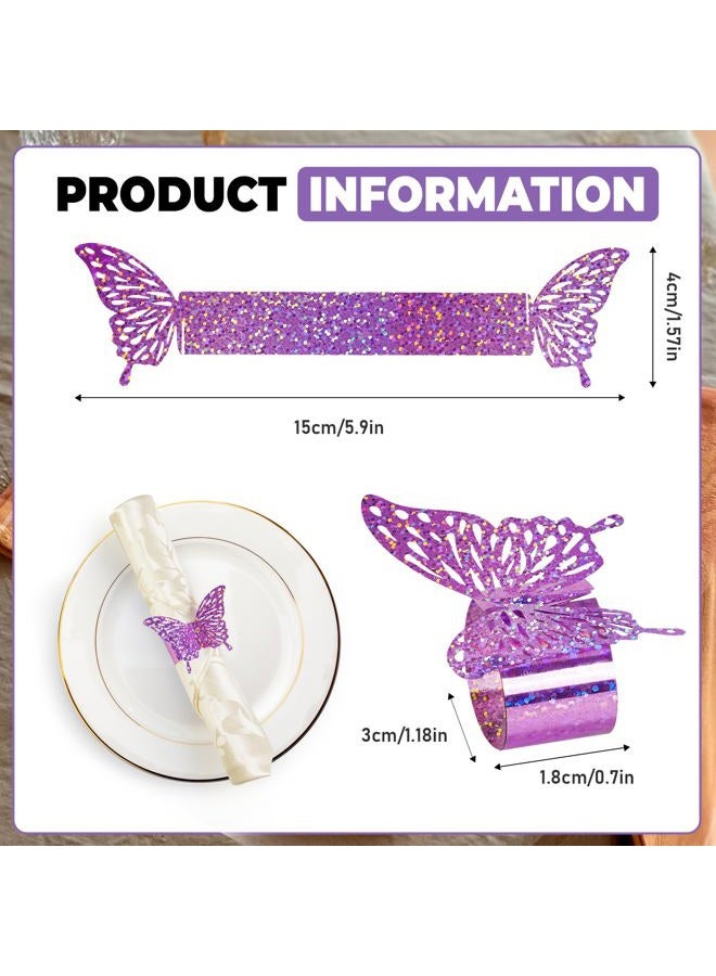 DELEMI 3D Butterfly Purple Napkin Rings Silverware Wraps Bands - Image 2
