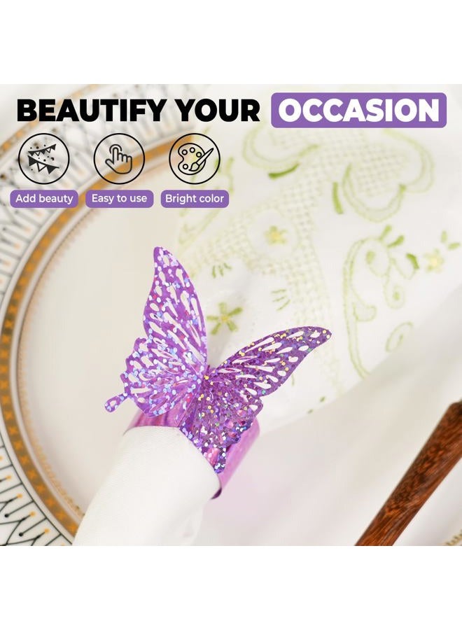 DELEMI 3D Butterfly Purple Napkin Rings Silverware Wraps Bands - Image 5