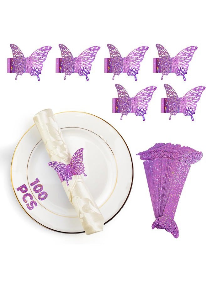 DELEMI 3D Butterfly Purple Napkin Rings Silverware Wraps Bands - Image 1