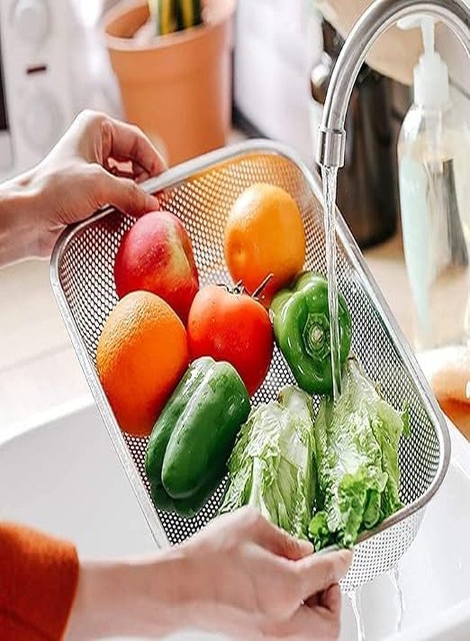 QUALIZA Drain Basket Steel Big Drip Tray Kitchen Drying Stand Mesh Sink Rectangle Basket Mesh Fruits, Vegetable, Drainer Washer - Image 5