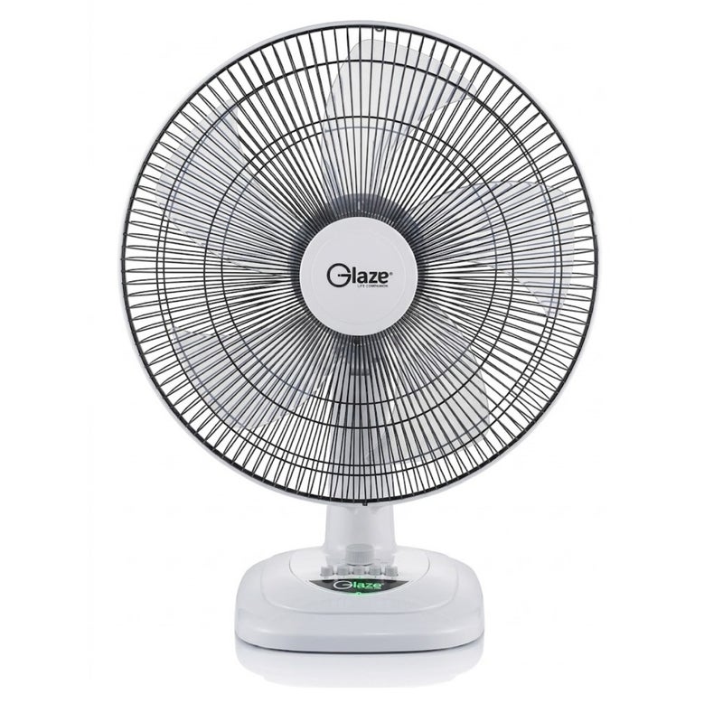 جليز مروحة طاولة 16 بوصة – 4 سرعات، 5 شفرات، مروحة دوارة للمكتب مزودة شبكة أمان مغلفة بالبولي، تدفق هواء عالي، ومحرك هادئ جدًا، مروحة محمولة وهادئة للتبريد، موديل GZ1011TF، باللون الرمادي. - Image 1