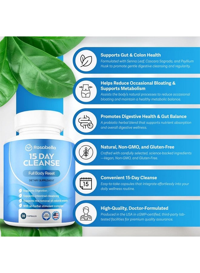 Rosabella Rosabella 15 Day Cleanse - Full Body Detox & Colon Cleanse for Men & Women - Gut Cleanse Detox Pills for Digestive Health & Bloating Relief - Doctor-Formulated, Non-GMO, 30 Vegan Capsules  - Image 5